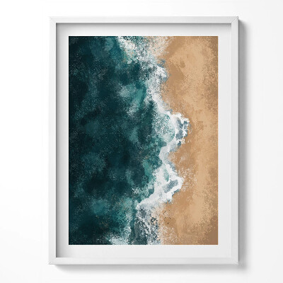 Keretezett kép Tengeri hullámok és tengerpart illusztrációja madártávlatból