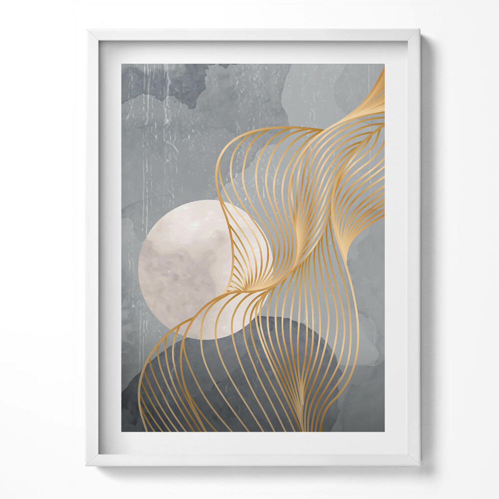Kép keretben Absztrakt holdillusztráció arannyal