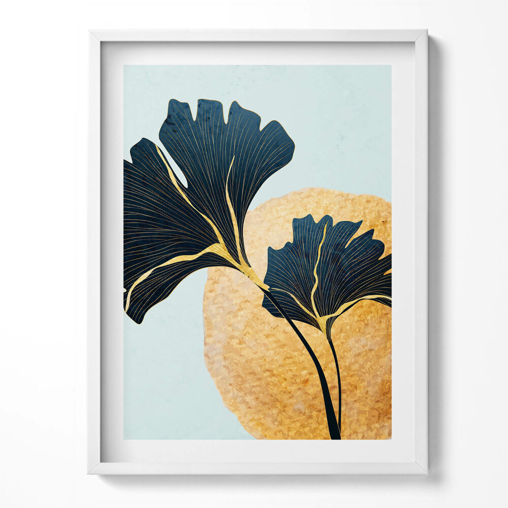 Kép keretben Illustration of ginkgo leaves with golden sun