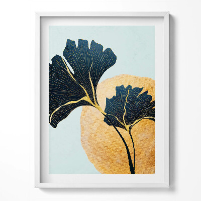 Kép keretben Illustration of ginkgo leaves with golden sun