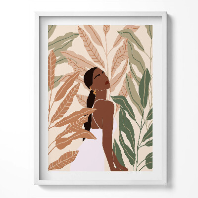 Kép keretben Illusztráció egy nő levelek között boho stílusban