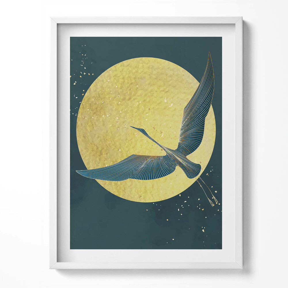 Kép keretben Daru absztrakt arany napban