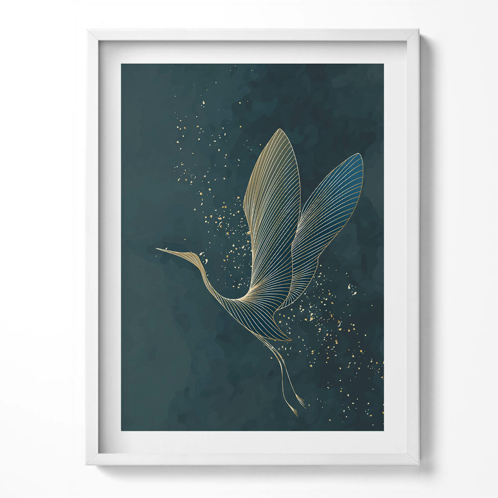 Keretezett kép Daru absztrakt aranyban