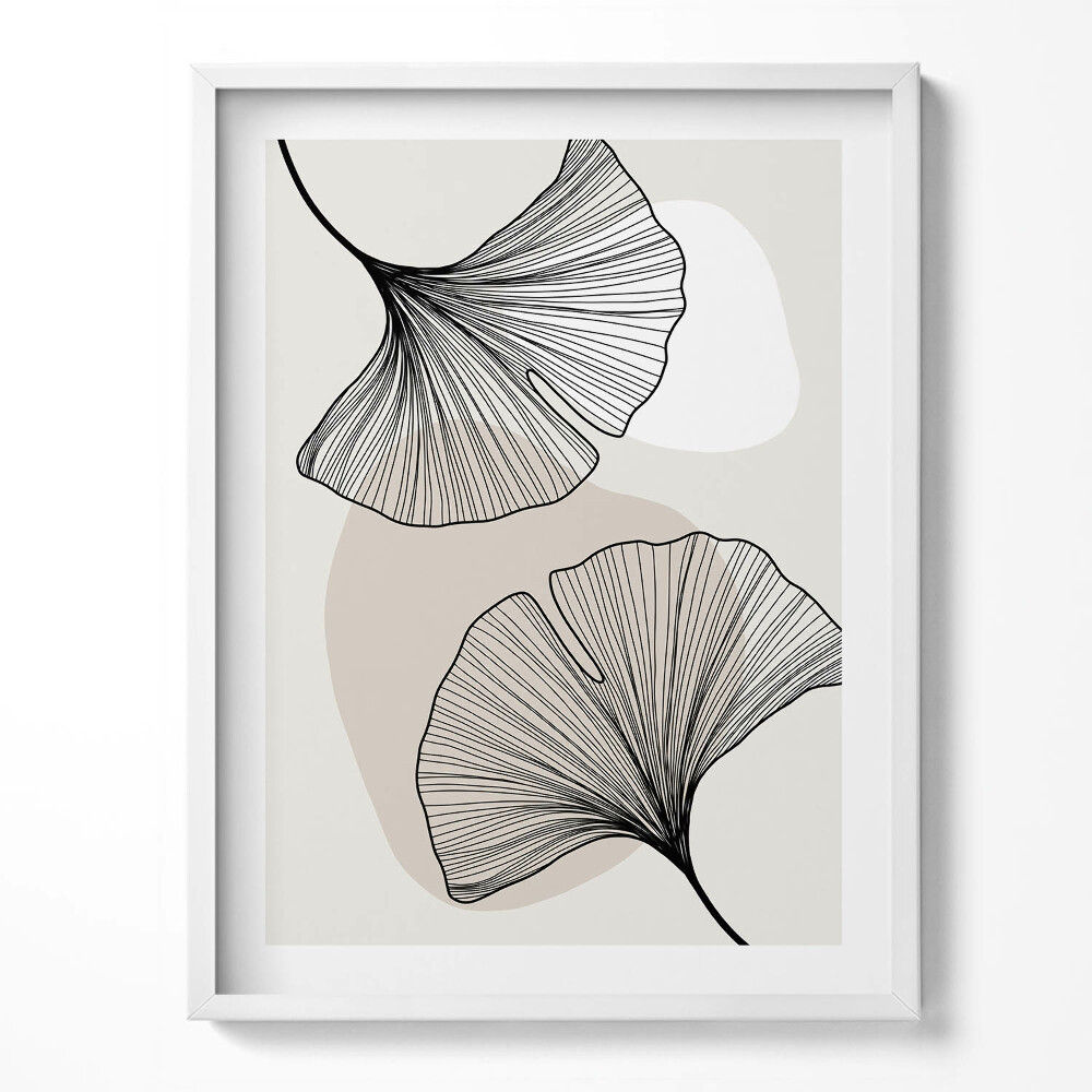 Keretezett kép Linear ginkgo leaves in boho style