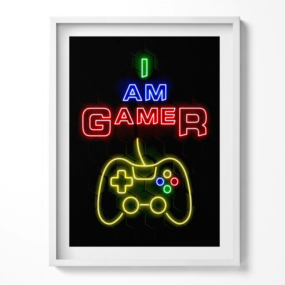 Kép keretben Neon inscription for gamer "I am gamer"