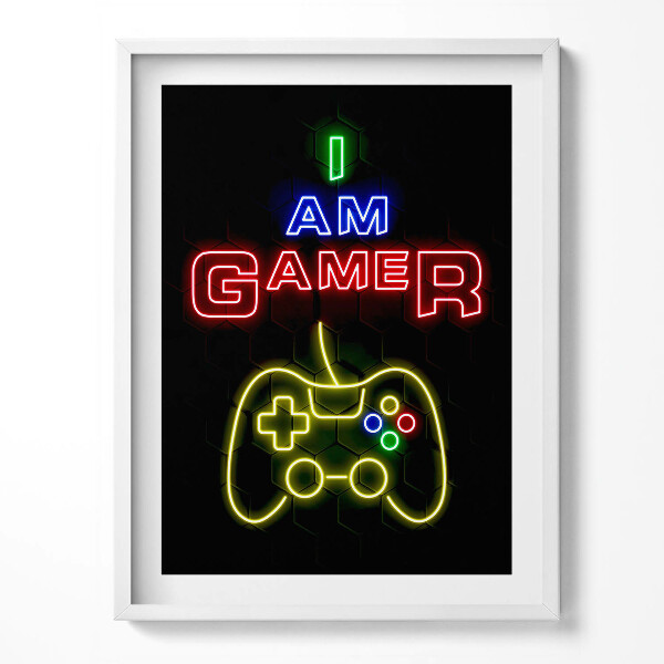 Kép keretben Neon inscription for gamer "I am gamer"