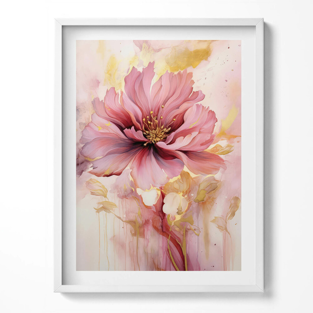 Kép keretben Romantikus festett virág aranyban