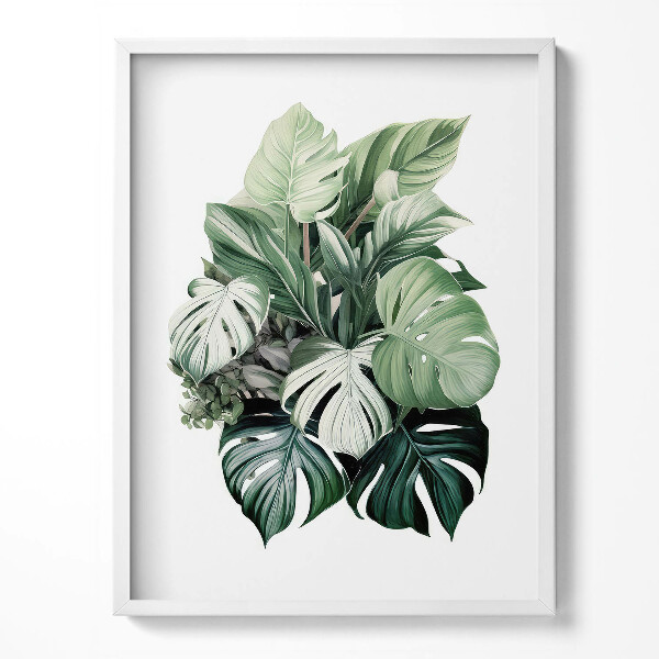 Kép keretben Festett monstera levelek