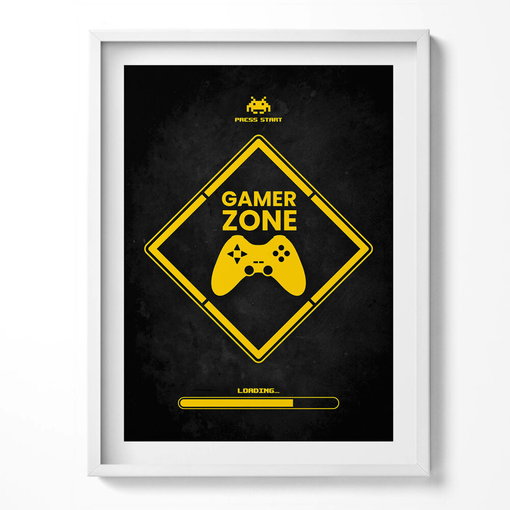 Keretezett kép Felirat egy játékos szobájába "Gamer zone"