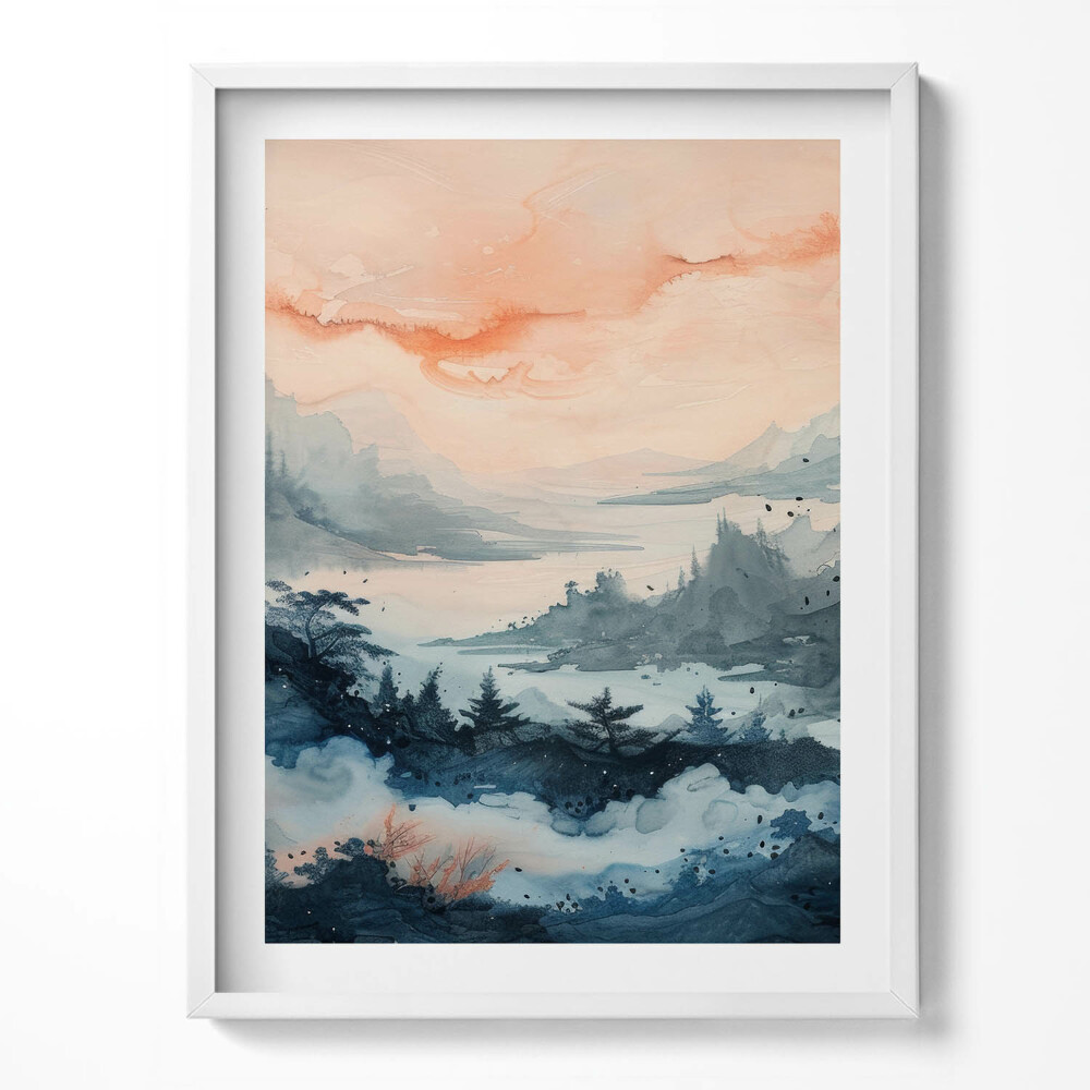 Kép keretben Absztrakt tájkép hegyekről és erdőkről