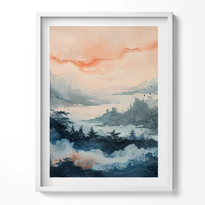 Kép keretben Absztrakt tájkép hegyekről és erdőkről