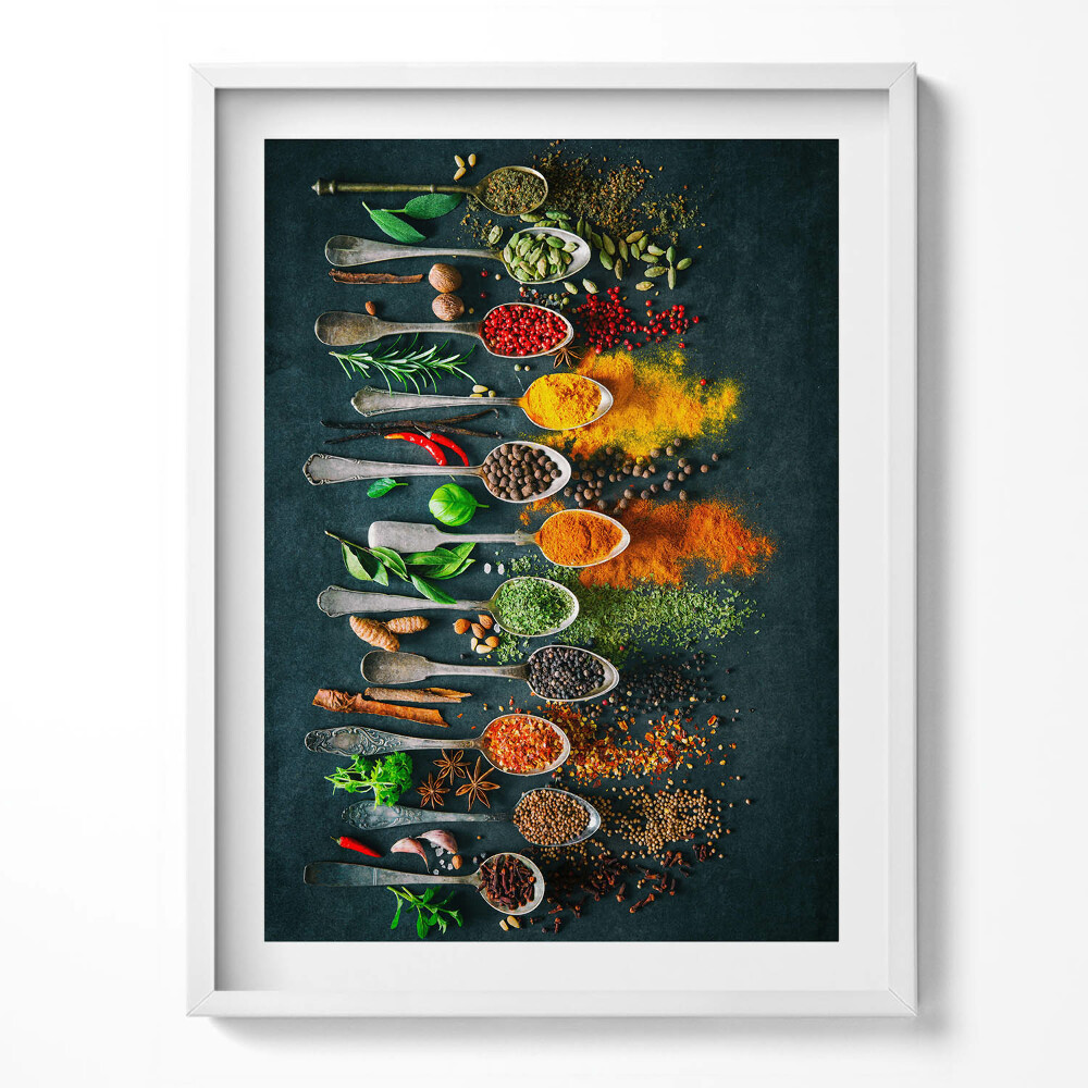 Kép keretben Kanál színes fűszerekkel