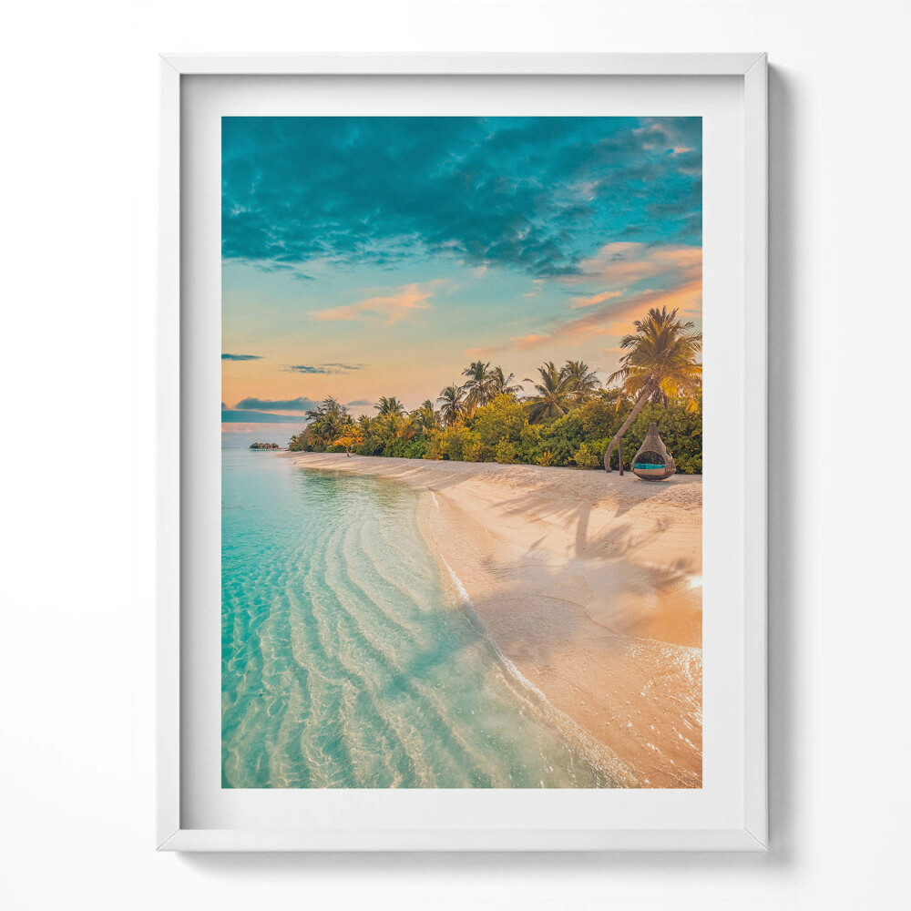 Keretezett kép Nyári kilátás a pálmás tengerpartra és a tengerre