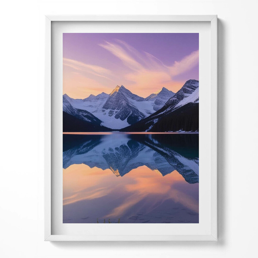 Keretezett kép Hegyi és tavi tájkép este