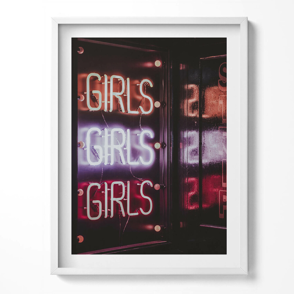 Kép keretben Világító neon "Girls"