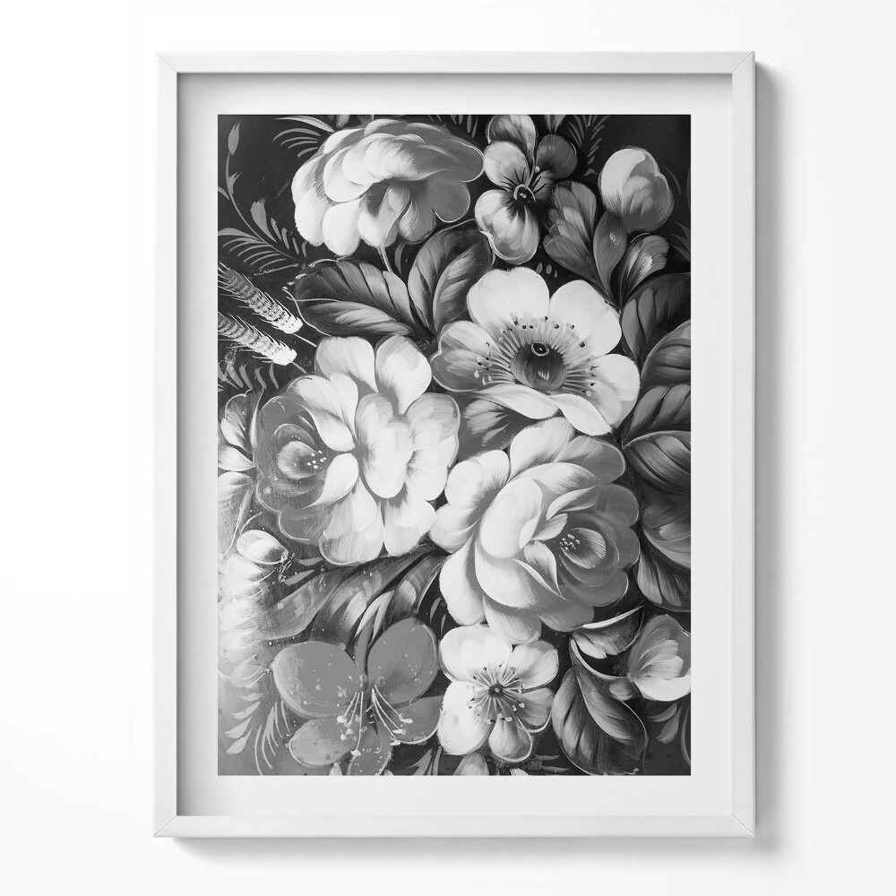 Keretezett kép Black and white flowers fehér