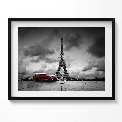 Kép keretben Párizsi Eiffel-torony és piros autó
