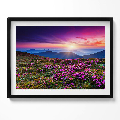 Kép keretben Virágos hegyvidék napfelkeltével