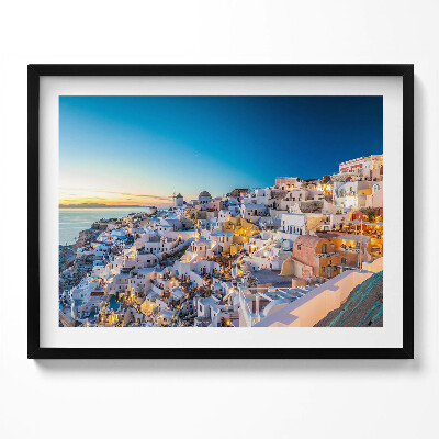 Kép keretben Fehér házak kék kupolák naplemente