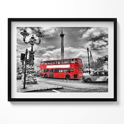 Kép keretben Piros emeletes busz szürke háttér