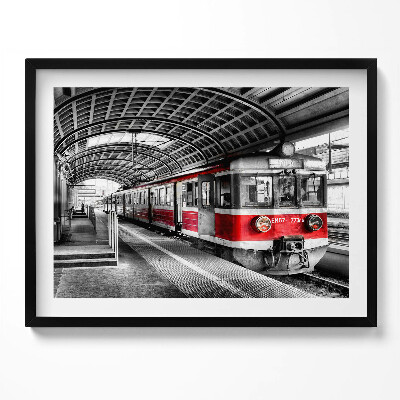 Kép keretben Vörös villamos egy állomáson