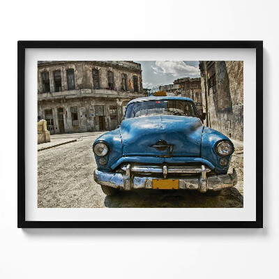 Kép keretben Régi kék autó városi háttér