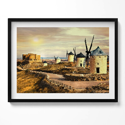 Kép keretben Szélmalmok vidéki tájban