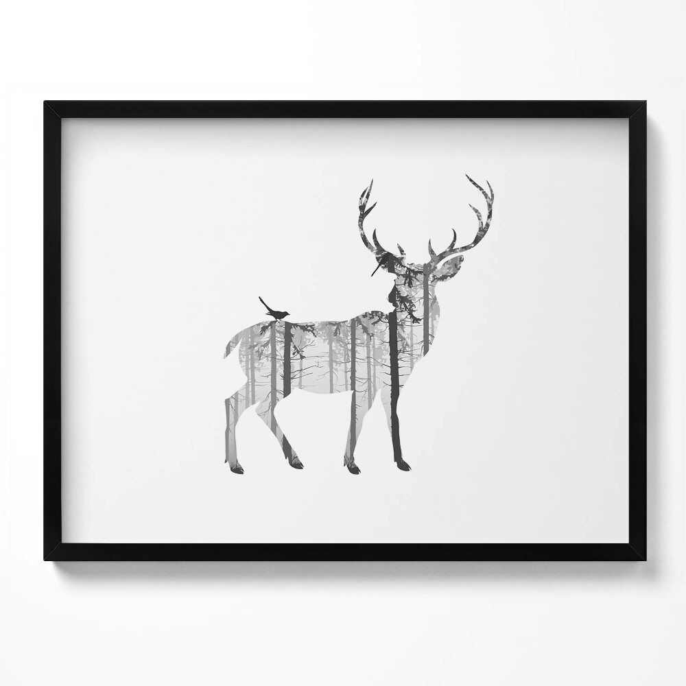 Kép keretben Szarvas és erdő sziluettje
