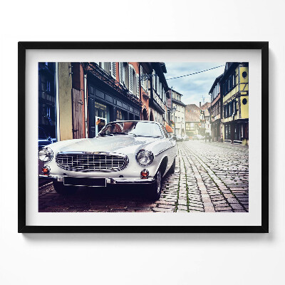 Kép keretben Fehér klasszikus autó városi utca