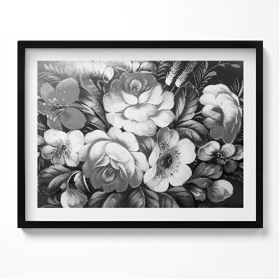 Kép keretben Virágcsokor fekete-fehér festmény