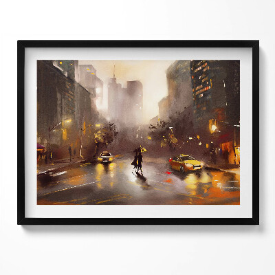 Kép keretben Esős városi táj ernyő alatt sétáló pár