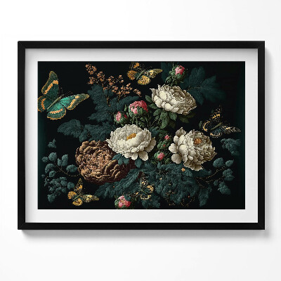 Kép keretben Virágok és lepkék kompozíciója