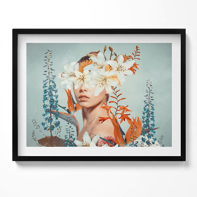 Kép keretben Virágokkal díszített női portré