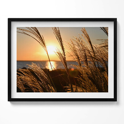 Kép keretben Naplemente fűvel a vízparton