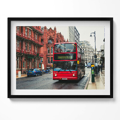 Kép keretben Piros emeletes busz városi tájban
