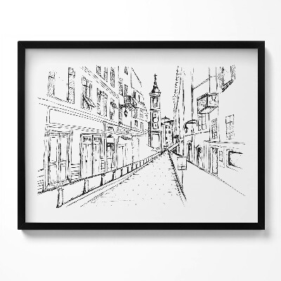 Kép keretben Városi táj vonalrajz stílusban