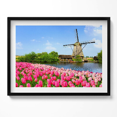 Kép keretben Tavaszi virágok és szélmalom