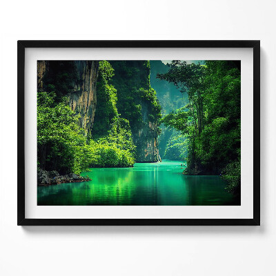 Kép keretben Zöld hegyek és vízpart