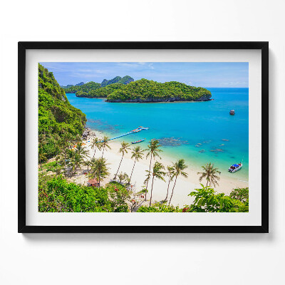 Kép keretben Trópusi tengerpart hajók pálmafák