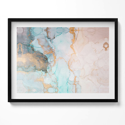 Kép keretben Absztrakt vízszínek és arany vonalak