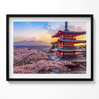 Kép keretben Japán pagoda cseresznyevirágok hegy