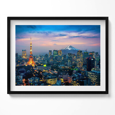 Kép keretben Fujijama hegy és városi táj