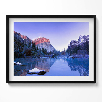 Kép keretben Hegyek tó naplemente