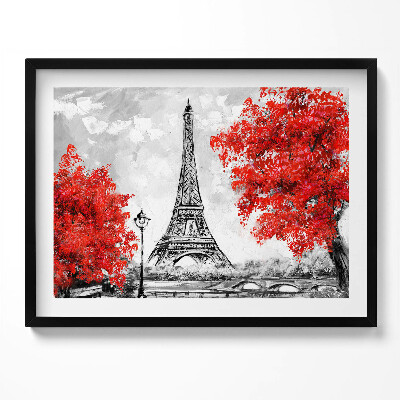 Kép keretben Párizsi Eiffel-torony piros falevelek