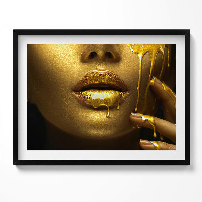 Kép keretben Aranyszínű ajkak csepegő folyadék