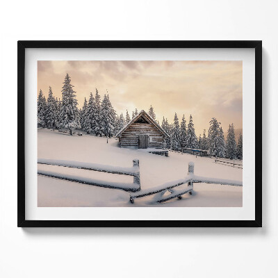Kép keretben Téli táj hóval borított ház