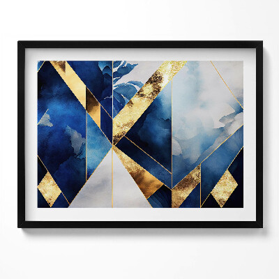 Kép keretben Absztrakt kék és arany geometriai formák