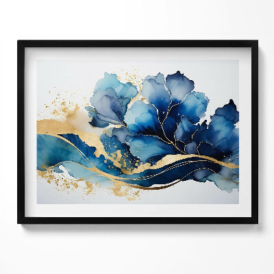 Kép keretben Absztrakt kék levelek és arany részletek