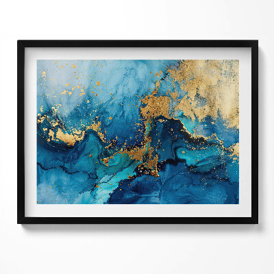 Kép keretben Absztrakt kék és arany mintázat