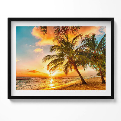 Kép keretben Naplemente pálmafával a tengerparton